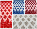 Corded Floral Lace With Glitter Sequins Fabric -- Embroidery on a Mesh Lace Fabric By The Yard