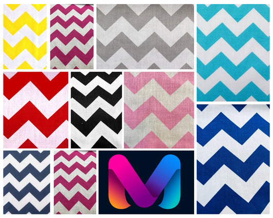 1 Inch Chevron Zig Zag Poly Cotton Fabric - Sold By The Yard