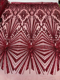 Spider Designs Fashion Design with Sequins Embroider on a 4 Way Stretch Mesh Fabric-Sold by The Yard. Burgundy