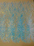 Top Choice Designs Fashion Design with Sequins Embroider on a 4 Way Stretch Mesh Fabric-Sold by The Yard. Aqua Iridescent
