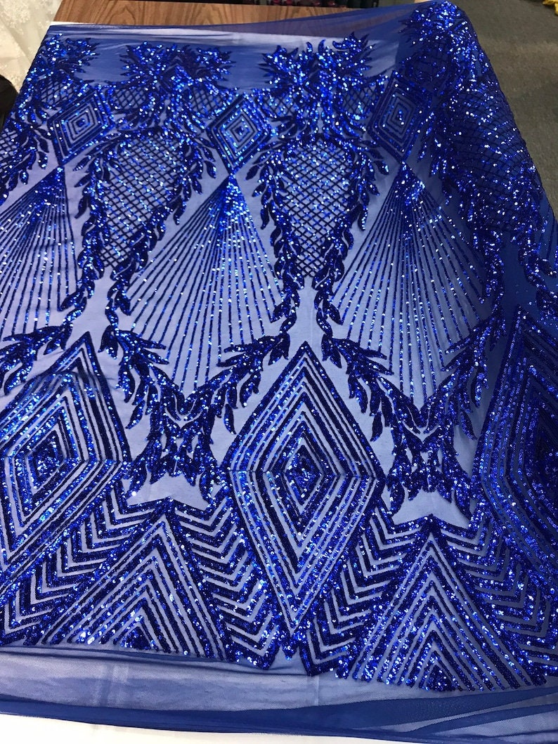 Iridescent Top Nouch Geometric Fashion Sequin Design on a 4 Way Stretch Mesh Fabric-Prom-Sold by The Yard.