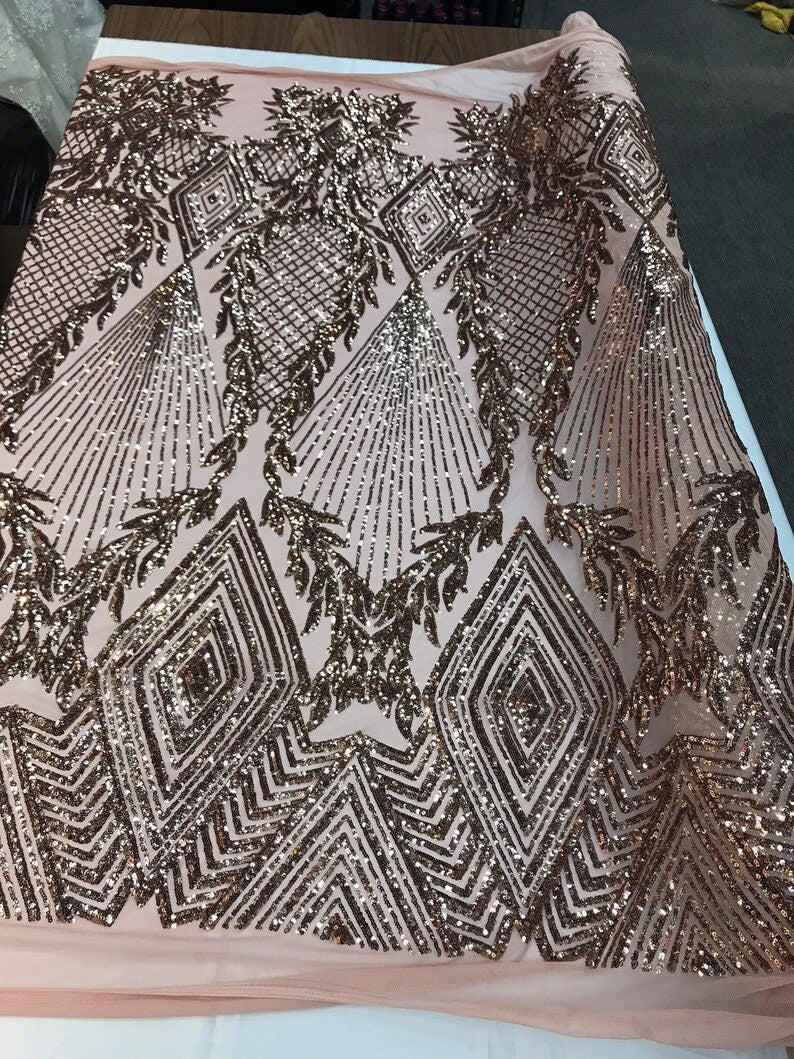 Iridescent Top Nouch Geometric Fashion Sequin Design on a 4 Way Stretch Mesh Fabric-Prom-Sold by The Yard.