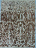 Sword Designs Fashion Design with Sequins Embroider on a 4 Way Stretch Mesh Fabric-Sold by The Yard. Rose Gold