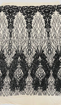 Exotic Fashion Design with Sequins Embroider on a 4 Way Stretch Mesh Fabric-Sold by The Yard. Black Nude