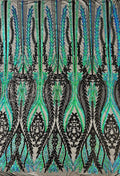 Shark Tail Fashion Design with Sequins Embroider on a 4 Way Stretch Mesh Fabric-Sold by The Yard. Green Iridescent