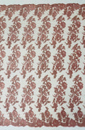 Floral Design Embroidery On a Mesh Lace With Cord-Dresses-Fashion-Prom-Nightgown-Sold By The Yard Dusty Rose