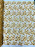 Floral Design Embroidery On a Mesh Lace With Cord-Dresses-Fashion-Prom-Nightgown-Sold By The Yard Gold
