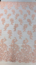 Floral Design Embroidery On a Mesh Lace With Sequins and Cord-Dresses-Fashion-Prom-Nightgown-Sold By The Yard Blush Peach