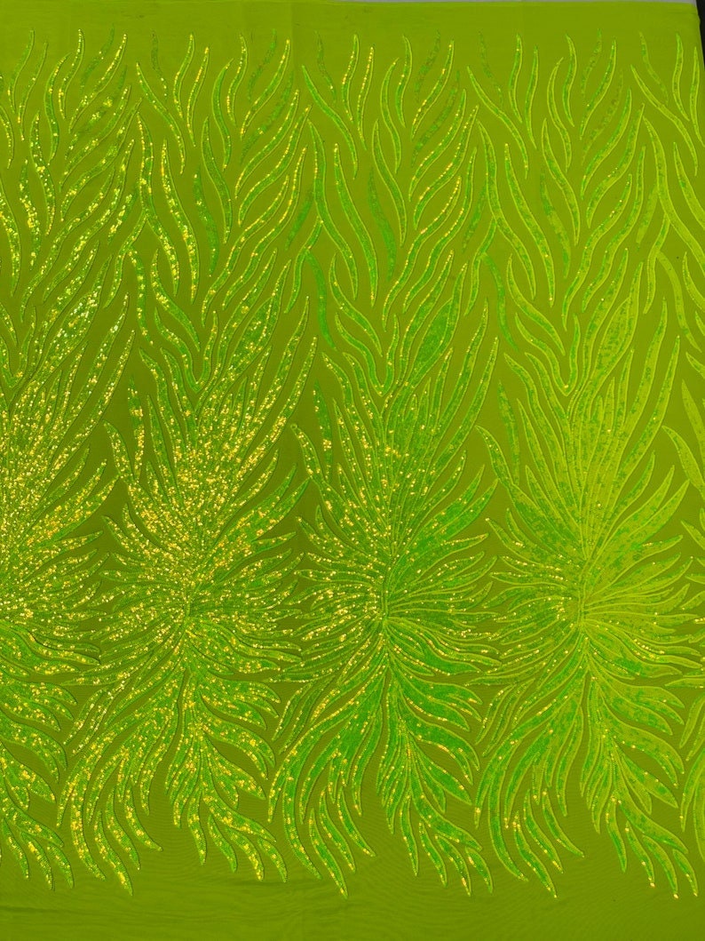 Top Choice Designs Fashion Design with Sequins Embroider on a 4 Way Stretch Mesh Fabric-Sold by The Yard. Neon Lime Iridescent
