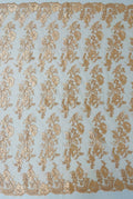 Floral Design Embroidery On a Mesh Lace With Cord-Dresses-Fashion-Prom-Nightgown-Sold By The Yard Blush Peach