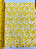 Floral Design Embroidery On a Mesh Lace With Cord-Dresses-Fashion-Prom-Nightgown-Sold By The Yard Yellow