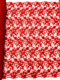 Floral Design Embroidery On a Mesh Lace With Cord-Dresses-Fashion-Prom-Nightgown-Sold By The Yard Red