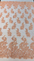 Floral Design Embroidery On a Mesh Lace With Sequins and Cord-Dresses-Fashion-Prom-Nightgown-Sold By The Yard Peach