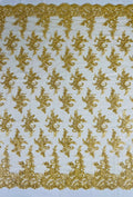 Corded Floral Design Embroidery On a Mesh Lace With Sequins and Cord-Dresses-Fashion-Prom-Nightgown-Sold By The Yard Gold