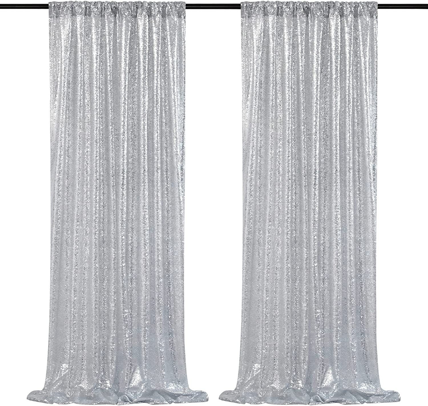 Sequin Backdrop 2 Panels 4FTx9FT Christmas Party Backdrop Curtains Glitter Photo Background for Wedding Baby Shower Stage Decorations