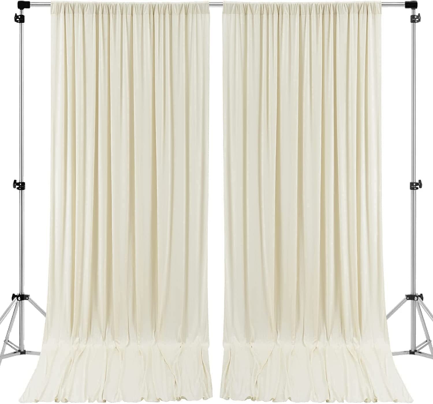 Polyester Backdrop Drapes Curtains 2 Panels with Rod Pockets - Wedding Ceremony Party Home Window Decorations - Ivory