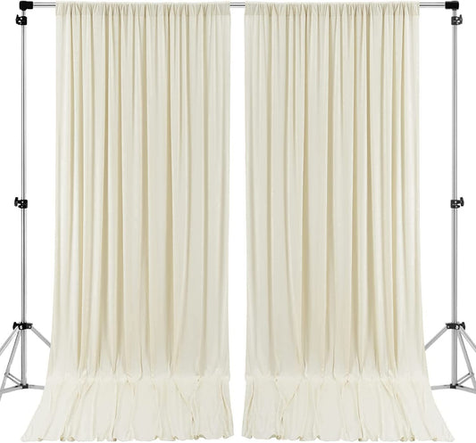 Polyester Backdrop Drapes Curtains 2 Panels with Rod Pockets - Wedding Ceremony Party Home Window Decorations - Ivory