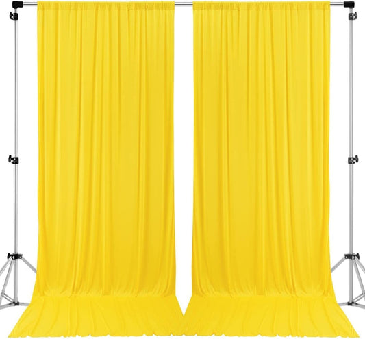 Polyester Backdrop Drapes Curtains 2 Panels with Rod Pockets - Wedding Ceremony Party Home Window Decorations - Lt Yellow