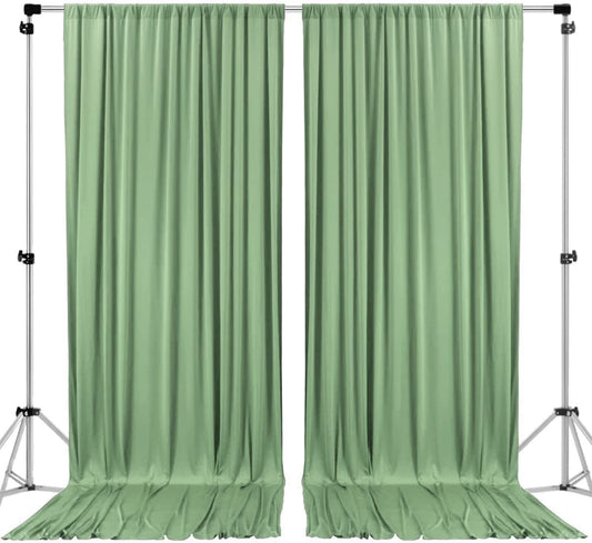 Polyester Backdrop Drapes Curtains 2 Panels with Rod Pockets - Wedding Ceremony Party Home Window Decorations - Sage