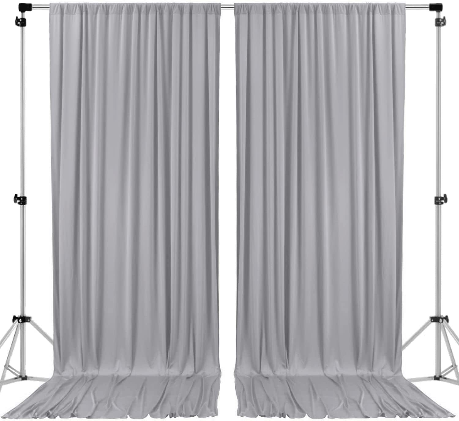 Polyester Backdrop Drapes Curtains 2 Panels with Rod Pockets - Wedding Ceremony Party Home Window Decorations - Silver