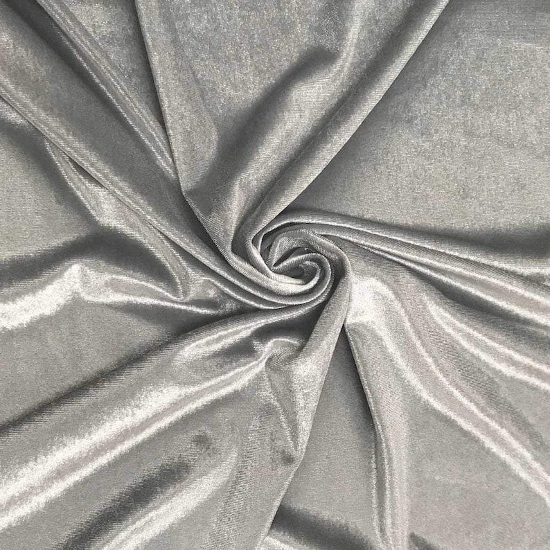 SPANDEX VELVET - Stretch Velvet Fabric for Sewing Apparel Costumes Craft, Sold By The Yard. Silver