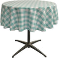 Checkered Gingham Plaid Round Tablecloth for Small Coffee Table (White & Aqua