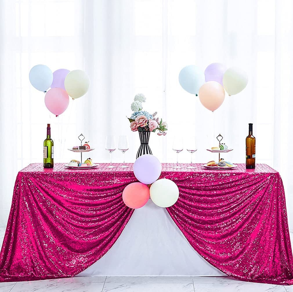 Fuchsia Glitz Sequin Rectangular Tablecloth / Table Covers Decorations for Birthday Party Supplies Event Wedding Table Skirt Decor
