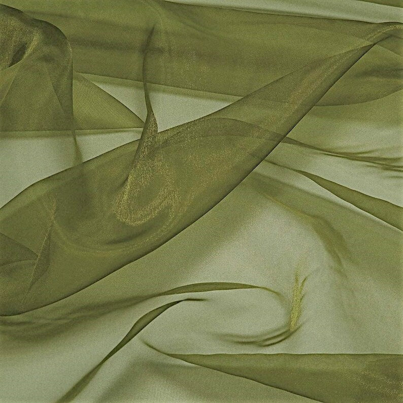 Polyester Soft Light Weight, Sheer, See Through Crystal Organza Fabric Sold By The Yard. Olive Green