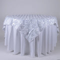 50' x 50" White Satin Raised Rosettes Overlay Tablecloth Wedding Party Dining Room Table Linens 50" x 50"
