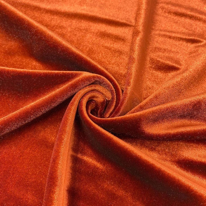 SPANDEX VELVET - Stretch Velvet Fabric for Sewing Apparel Costumes Craft, Sold By The Yard. Burnt Orange