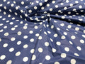 Premium 1 inch Polka Dot Poly Cotton Fabric Sold By The Yard. White on Navy