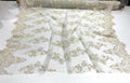 Hand Beaded Flower Design Embroider On a Mesh Lace-Prom-Sold By The Yard. Ivory
