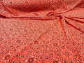 Metallic Bandanna Print on a Stretch Tricot Spandex Fabric- Sold by Yard. Neon Orange