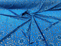 Metallic Bandanna Print on a Stretch Tricot Spandex Fabric- Sold by Yard. Turquoise