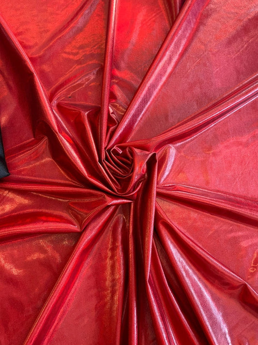 4-Way Stretch Solid Holographic Spandex Fabric - Red