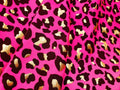4 Way Stretch Leopard Animal Print with Gold Lurex on Bright Pink Spandex Fabric Sold By Yard