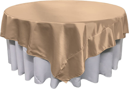 Overlay Bridal Sating Washable Square Tablecloth, Stain and Wrinkle Resistant Table Cover Dinning, Kitchen, Party, Holiday Taupe