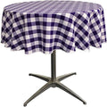 Checkered Gingham Plaid Round Tablecloth for Small Coffee Table (White & Purple