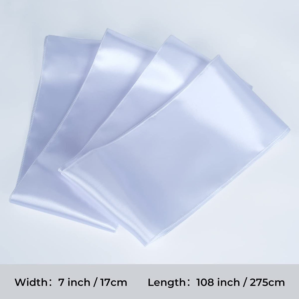 50 PCS White Satin Chair Sashes Bows Universal Chair Cover for Wedding Reception Restaurant Event Decoration Banquet,Party  (7 x 108 inch)