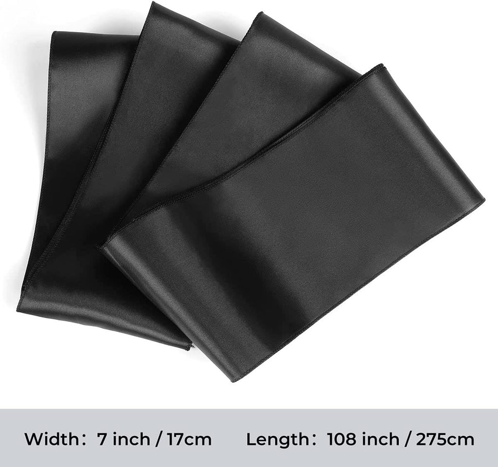 50 PCS Black Satin Chair Sashes Bows Universal Chair Cover for Wedding Reception Restaurant Event Decoration Banquet,Party  (7 x 108 inch)