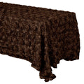 3D Satin Rosette Rectangular Tablecloth - BROWN - Rosette Tablecloth 3D Flowers Satin Overlay for Wedding Reception Table Decoration