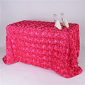 3D Satin Rosette Rectangular Tablecloth - NEON PINK - Rosette Tablecloth 3D Flowers Satin Overlay for Wedding Reception Table Decoration