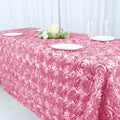 3D Satin Rosette Rectangular Tablecloth - PINK - Rosette Tablecloth 3D Flowers Satin Overlay for Wedding Reception Table Decoration