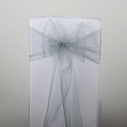 50 Pack - Sheer Organza Chair Sashes for Wedding Decorations Crystal Chairs Bows for Party Banquet Decorative Chiffon Chair Knots Silver