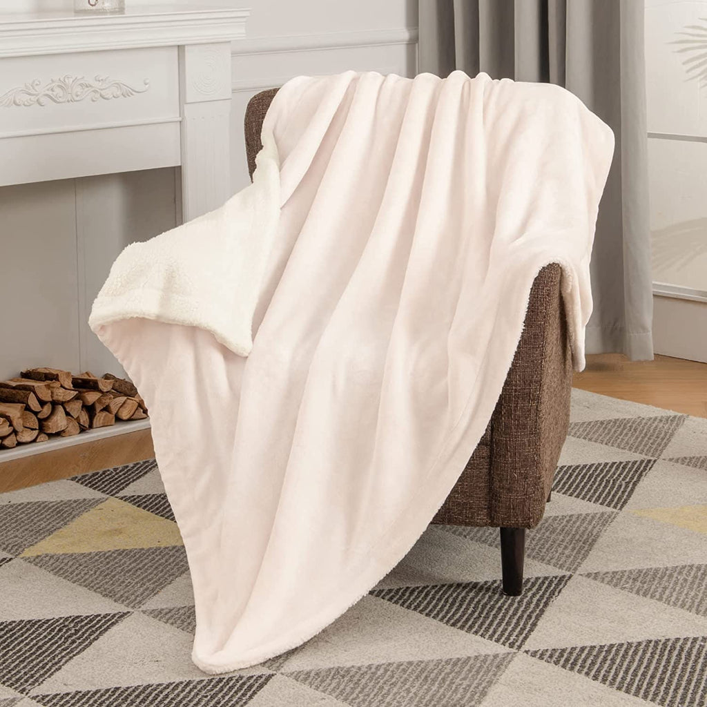 Sherpa Fabric By Yard - Cuddle Minky Sherpa Fleece Lamb Wool Design Fabric - IVORY - For Throw Blanket, Super Soft Mink Fleece Couch Blanket