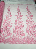 3D Floral Design Embroider and Beaded With Rhinestones On a Mesh Lace. Sold By Yard - BT PINK -  For Bridal Weddings Prom & Quinceanera