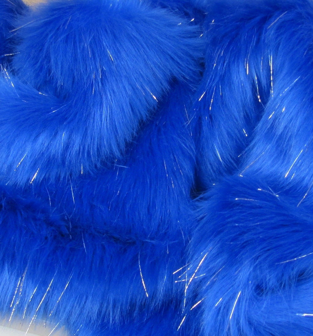 TINSEL - Faux Fur Fabric Long Pile Sparkling Tinsel - ROYAL - Sold By Yard- For Blankets Fashion Clothing Coats - Scarfs Rugs Crafts Decor