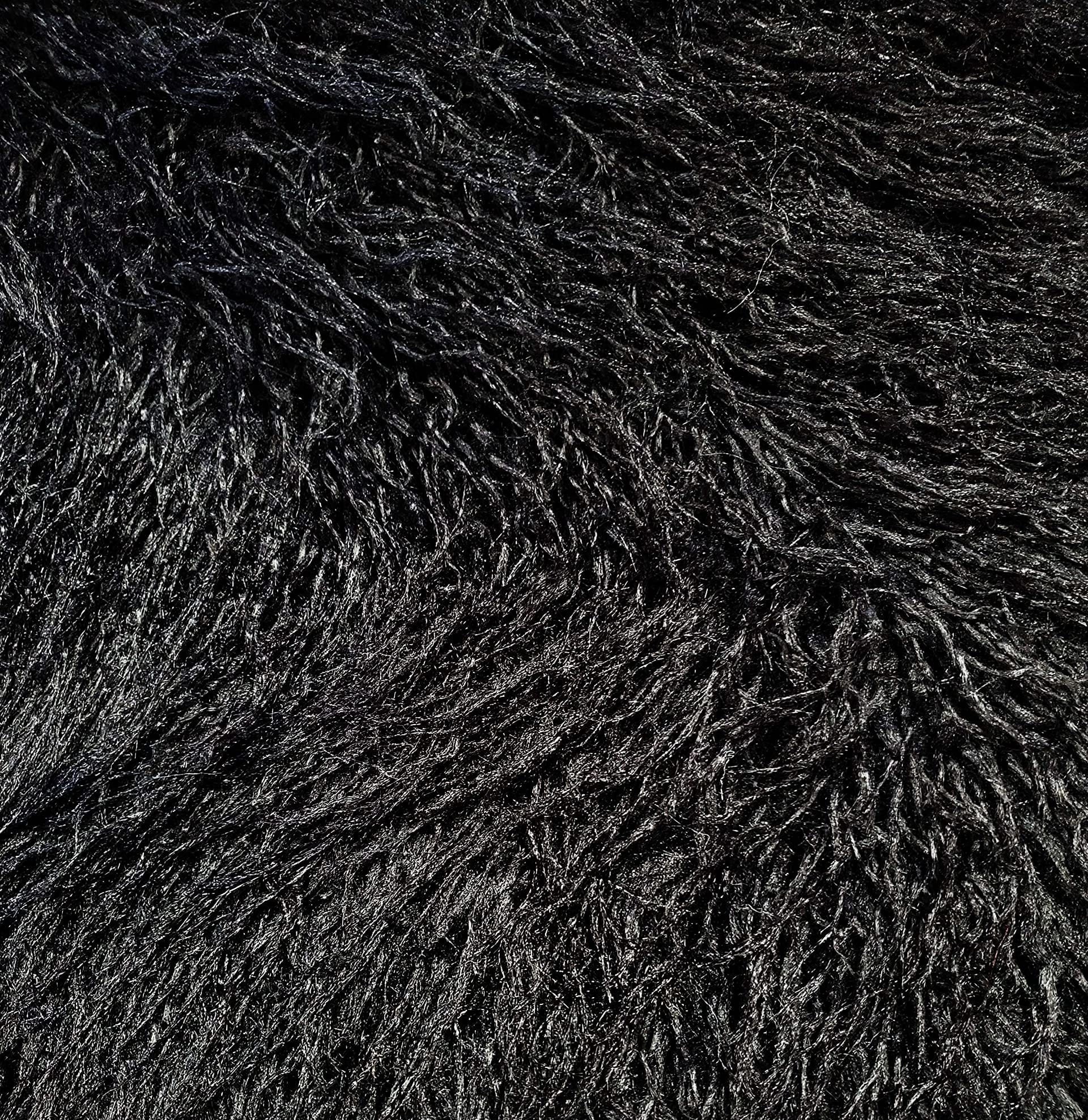 ALPACA - BLACK - Faux Fur Long Pile Curly Fabric Alpaca - Sold By The Yard - For Blankets Fashion Clothing Coats - Scarfs Rugs Crafts Decor