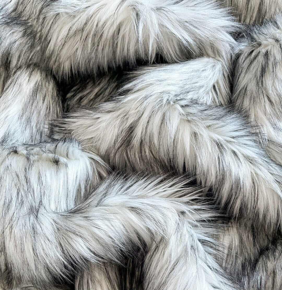 GRAY - Faux Fake Fur Animal Short Pile Fabric - WOLF - By The Yard -For Blankets Fashion Clothing Coats - Scarfs Rugs Crafts Decor -