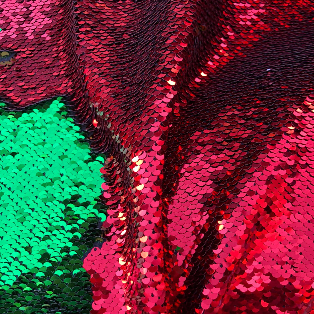 Flip Sequin Fabric Mermaid Reversible Sequin Fabric - RED/GREEN - Fabric Sequin Fabric for Sewing  By The Yard -Evening Dress Party